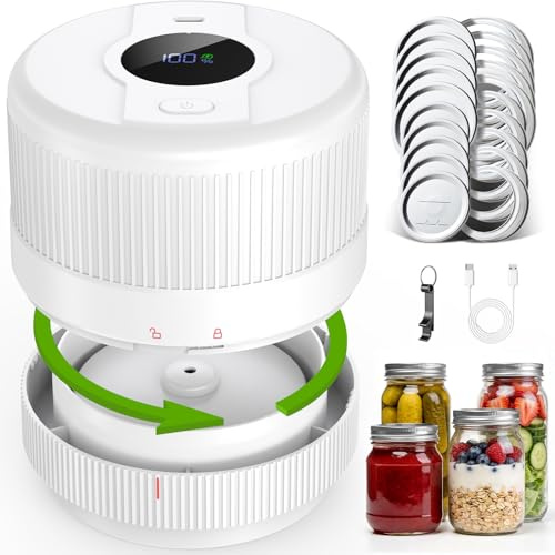 Mason Jar Vacuum Sealer Kit, Electric Mason Jar Sealer for Wide & Regular Mouth Mason Jars, Ideal for Pickles, Jam, Salad, Overnight Oats, Dry Food and Meal Prep Storage (White)
