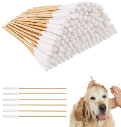 HUVZOR 150 Stück Hunde Wattestäbchen,Haustiere Ohrreiniger Lang, Ohrreinigungsstäbchen Haustier mit Breiter Kopf - für Haustiere Hunde, Katzen (12cm)