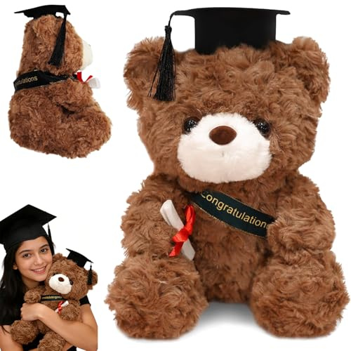 BAISHUWU Teddybär Graduation Gift, 26cm Abschluss Teddybär Plüschtier, Teddy Abschluss Geschenk mit Doktorhut, Teddybär Plüschtier Bachelor Geschenks, Mädchen Jungen Abschluss Gratulation Geschenks