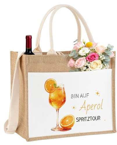 BYELTCUCN Jute Geschenktasche mit Spruch und abnehmbarem Schultergurt | Wiederverwendbare Einkaufstasche aus Jute mit individuellem Druck, passend für Geburtstag, Muttertag, Hochzeit und Abschied