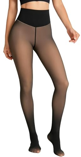 Women's Fake Sheer Thermal Tights - One-Seam Fleece Lined Leggings with Tummy Control & Butt Lifting