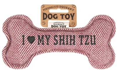 History & Heraldry Personalisiertes Quietschendes Hundespielzeug, Knochen Form, mit `Shih Tzu` Aufschrift, Stoffspielzeug für Hunde