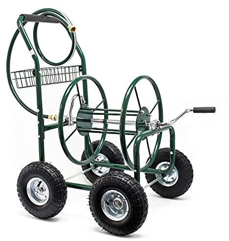 Schlauchwagen Ohne Schlauch, Gartenschlauchwagen Mobil mit Luftreifen Ø25 cm, Schlauchtrommel für 5/8 (16 mm) bis 76 m, Schlauchaufroller mit Handkurbel, Garten Bewässerung Wagen