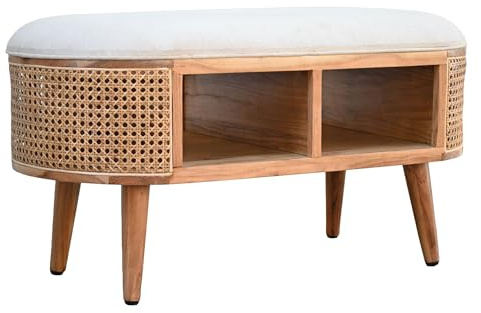 FineBuy gepolsterte Sitzbank 90 cm Wiener Geflecht - Retro Schuhbank für Garderobe Schlafzimmer & Wohnzimmer - Garderobenbank Eingangsbereich - Flurbank Handmade