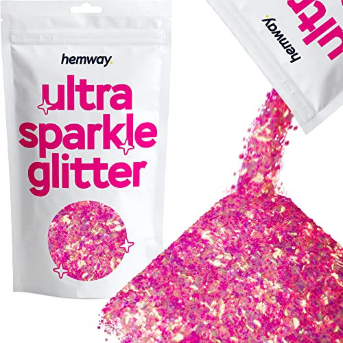 Hemway Ultra Sparkle Glitter - Unicorn Light Pink Mix | Mixed Metallic Flakes for Resin & Epoxy Crafts | Supplies for Tumblers, Festival, Hair, Face, Body, Eye & Nail Art Decoration | 100 g