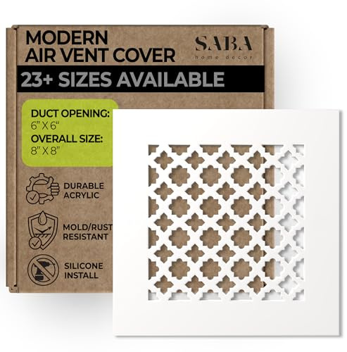 SABA Home Decor Air Vent Cover Grille - Acrylic Plexiglass 6 x 6 Duct Opening, 8 x 8 Overall White Finish Decorative Covers for Walls & Ceilings NOT for Floor USE, Venetian
