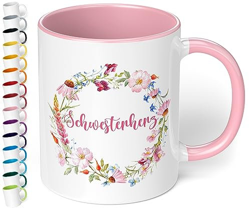 True Statements Schwester Tasse Schwesterherz - Kaffee-Tasse mit Spruch, Geschenk Schwester ? Geschwister, inner rose