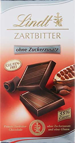 Lindt Zartbitter Schokolade ohne Zuckerzusatz 100g, 55% Cacao Anteil, feinste Lindt Chocolade ohne Zuckerzusatz und ohne Gluten