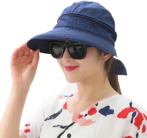 Women's Sun Hat UPF 50+ UV Protection Hat Foldable Wide Brim Beach Hats Sunbonnet with Detachable Top Breathable Summer Sun Visor Cap Outdoor Peaked Cap for Travel Vacation Swimming Pool Camping