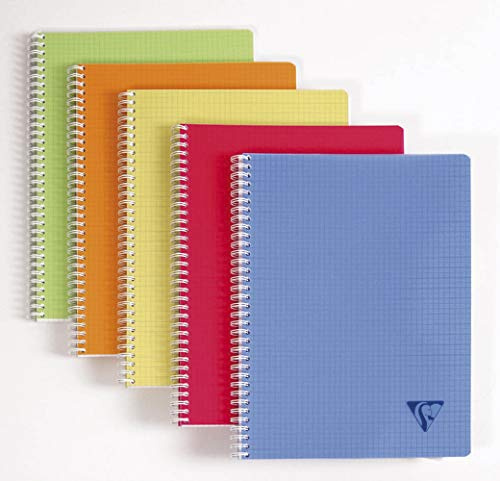 Clairefontaine 328325C - Packung mit 5 Doppelspiralbücher Linicolor Fresh DIN A4+ 24x32 cm, 50 Blatt 90g, kariert, farbig sortiert, 1 Pack