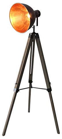 Lüllmann Stativ Stehleuchte Studiolampe Stehlampe Spot Schwarz/Gold Lampe Höhe:95-143cm 605455 Retrolampe Tripod
