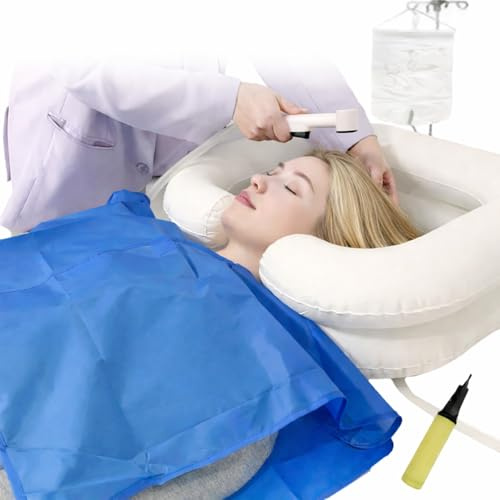 Lavabo per capelli gonfiabile letto - Lavabo shampoo portatile Letto da bagno Aiuti ausiliari rilegati per disabili, anziani, pazienti costretti a letto, in stato di gravidanza (kit di 6)