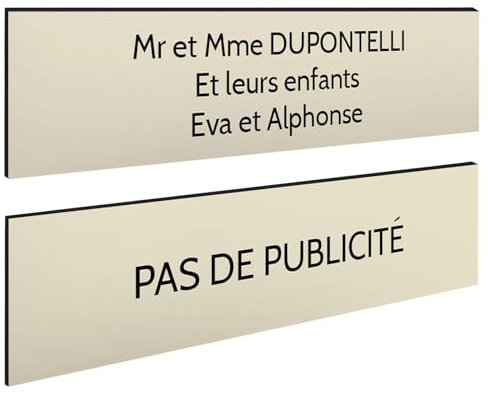DECOHO - Plaque Boite aux Lettres Personnalisable - Lot de 2 plaques adhésives en Plastique Beige Noir - 100 x 25 mm - Gravure Laser, STO - Beige