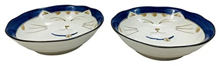 JapanBargain, Japanese Porcelain Bowl Rice Bowl Udon Bowl Ramen Noodle Soup Bowl Cereal Bowl Poke Bowl Pho Bowl Made in Japan, Maneki Neko Smiling Cat Pattern (2, Bowl 6.75-inch)