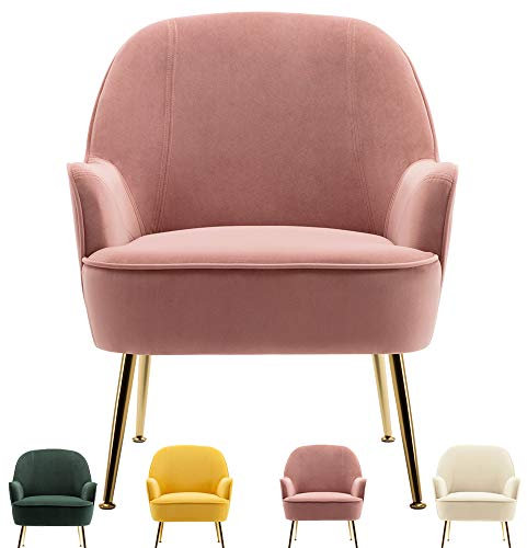 INMOZATA Pink Tub Chair Velvet Dining Armchair Arm Rest Occasional Chairs for Living Room Bedroom Lounge