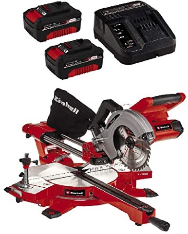 Einhell Ingletadora telescópica a batería - TE-SM 36/210 Li Power X-Change, 36 V, Iones de Li tio, Ø210x Ø30 mm hoja, láser de línea de corte, incluye 2 baterías de 3Ah y cargador individual