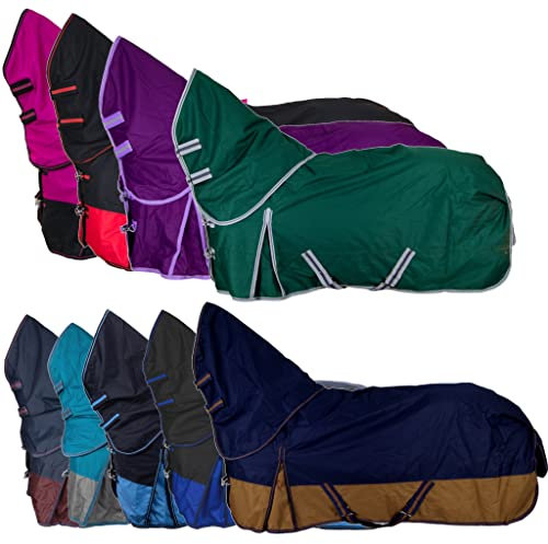 RL24 - Weidedecke Full Neck Basicline 600D Nylonfutter mit Füllung | Pferde Winterdecke | wasserdichte Outdoordecke mit Kreuzbegurtung | Pferdedecke in grün | Größe 165 cm (100g/m²)