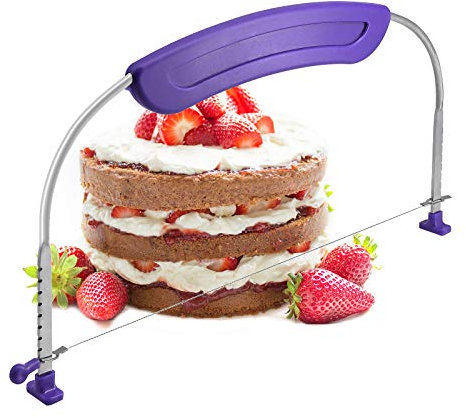 Coupe-gâteau réglable, trancheuse professionnelle avec fils en acier inoxydable et poignée violette pour mariage, anniversaire, gâteaux, outil de cuisson, 30,2 x 16,5 cm