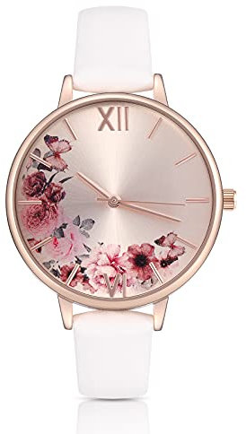 KIMOMT Womens Watches Leather Quartz Watch Waterproof Fashion Wristwatch for Women Ladies Girls (Rose Gold-White)