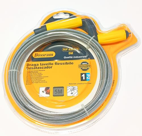 Herran Sonda Sturalavandino a Spirale 5 Metri, Draga Lavello Fressibile- Sturatubi a Molla 5mt per Scarichi, Lavandini e Docce Ostruite e Intasate