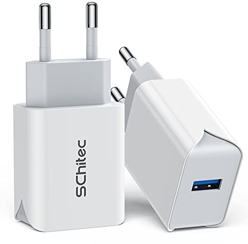 SCHITEC QC 3.0 Chargeur USB Secteur 18W 3A Chargeur Rapide Prise USB Compatible avec Galaxy S10 S9 Plus A50 A20e Note 9, Redmi Note 9S Note 8 Pro Mi 8, Tablette (Blanc-2 Pack)