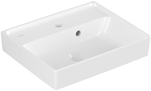 Villeroy & Boch Collaro Handwaschbecken, 450 x 370 mm, mit Überlauf, ungeschliffen, 433445RW, Farbe: Stone White, Ceramic Plus