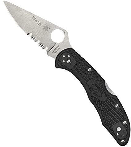 Spyderco Delica 4 Leichtes Messer mit flach geschliffener Stahlklinge und Wildland Firefighter Foundation Black FRN Griff - CombinationEdge - C11FPSBKRD