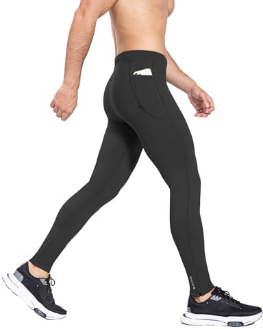 baleaf Men's Thermal Running Leggings Waterproof Lightweight Fleece Lined Trousers Cycling Walking with Zip Legs Pockets