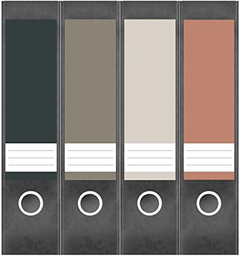 Etiketten für Ordner | Farbmix Beige Braun Grau | 4 breite Aufkleber für Ordnerrücken | Selbstklebende Design Ordneretiketten Rückenschilder