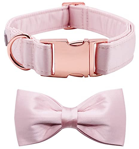 Lionet Paws Hundehalsband mit Fliege - komfortable Seide rosa Hundehalsband mit abnehmbaren Fliege für kleine Hunde, Hals 25-40cm
