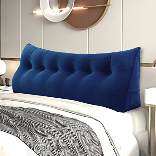 Johnear Rückenkissen Bett Keilkissen Sofa Rückenlehne Lesekissen, Lehnenkissen Dreieckige Kopfkissen Lendenkissen mit abnehmbarem Samt Bezug (Dunkelblau, 180cm