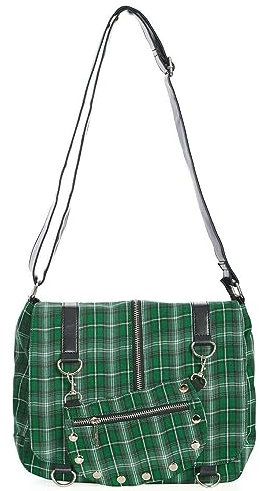 Lost Queen Twice the Action Tartan Plaid Punk Emo Umhängetasche, grün (Green Plaid)