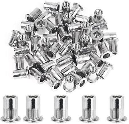 MANICAF 50 Stück Nietmuttern M6, Edelstahl 304, Flachkopf, Flachgewinde, Klasse 2B, ISO Metric, 6 Millimeter, Silber, Legierter Stahl, Industrial, Rivet Nuts, Nietmuttern, Einnietmutter