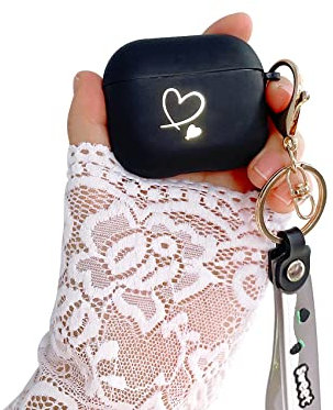 Ownest Kompatibel mit Airpods Pro Hülle Golden Herz Muster Case Silikon Schutzhülle mit Schlüsselanhänger Stoßfeste Cover für Mädchen Frau Hülle-Schwarz