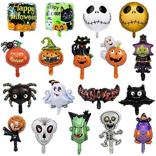 SAMSYOKI 18 Stück Halloween Deko Luftballons - Fledermaus, Spinne, Kürbis, Hexe, Skelett, Geist Helium Ballon Set für Bar, Home, Kinder Grusel Party Dekorationen