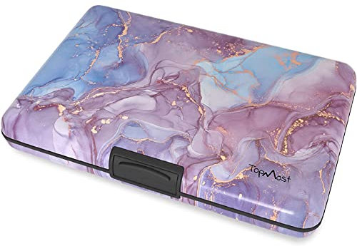 TopMost Portefeuille en Aluminium avec Blocage RFID pour Cartes de crédit pour Homme et Femme – Emplacements pour 12 Cartes et Billets, Texture marbre, 11 x 7,5 x 2 cm, Porte-Cartes et Billets