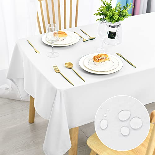 DWCN Weiß Tischdecke Weihnachten Fleckschutz Abwaschbar Waschbar 150x200cm | Tischwäsche Outdoor Wetterfest Gartentischdecke Wasserdicht Tischtuch für Esszimmer, Garten, Party, Hochzeiten oder Haushalt