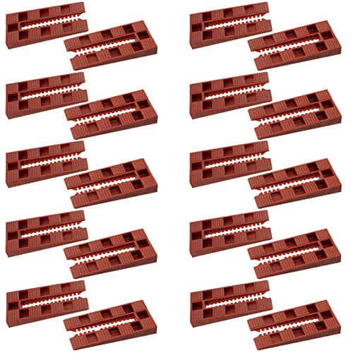 AERZETIX - C65110 - Set di 20 cunei da carpentiere per livellamento di porte e finestre 78x38x10mm - in plastica - colore rosso tegola - mobili fissaggio lavori montaggio arredamento interno