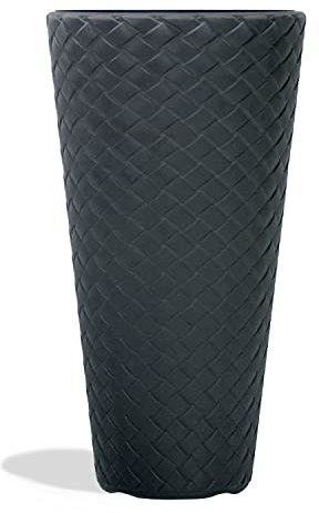 IMJ-Global Matuba Pot de fleurs de plantes rond Slim décoratif en plastique, hauteur 55 cm pour intérieur extérieur Ø30 x 30 cm rond noir design moderne 23 litres