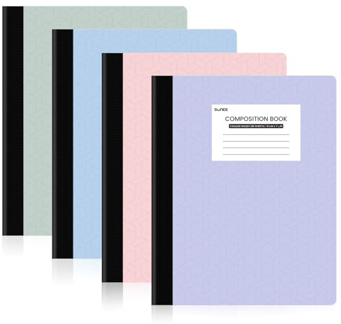 SUNEE Composition Notebooks - College Ruled Paper, 4 Pack Composition Book, 9 3/4 x 7 1/2, 80 Sheets/160 Pages, Assorted Colors, School, College & Office Supplies
