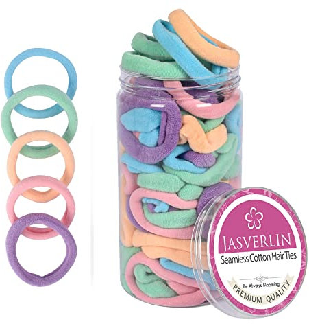 JASVERLIN Weiche Haargummis, nahtlose Baumwollgummibänder für Frauen Mädchen, keine Beschädigung kleine Pferdeschwanzhalter für dicke lockige dünne Assorted 1,5 Zoll 100 Stück (Baby Farbe)