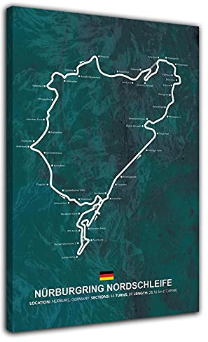 Nürburgring Nord Ring Karte Poster Wandkunst Kunstdruck Leinwand Kunst Malerei Moderne Familie Wohnzimmer Arbeitszimmer Dekoration Wandbild (8x12inch (20x30cm), Gerahmt)