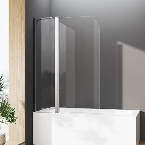 Duschwand für Badewanne 90 x 140 cm Duschabtrennung mit Stabilisierungsstange Sicherheitsglas Faltwand NANO Glas Badewannenaufsatz 6mm ESG Duschwand