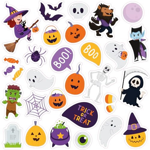 WALPLUS Fensteraufkleber mit Gel-Haftung, Deko-Fensterbilder, entfernbar, wiederverwendbar, für Spiegel, Glas, gruselige Kreaturen, niedlich, Halloween, 28 Stück
