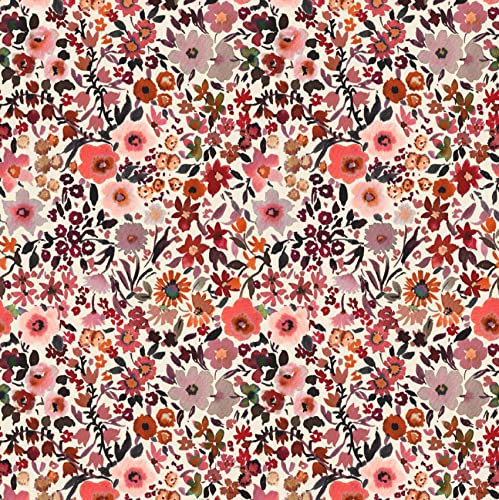 VmG-Store 1m Baumwollstoff zum Nähen 100% Baumwolle Nähstoff KEINE Meterware Kinderstoff Patchwork DIY Basteln Quilten Handwerken (Blumen Rötlich Bc013)