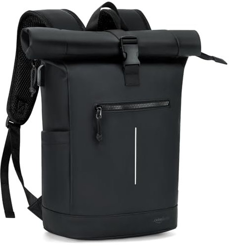 Lekeinchi Rolltop Rucksack Wasserdicht für Damen & Herren, Großer Laptop Rucksack mit Computerfach für 17 Zoll Laptop, Elegant Reiserucksack Daypack für Reisen, Radfahren, Uni Schule-Schwarz Groß(XL)