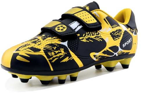 Football Boots Kids Size 4 Boys Girls Training Shoes Teenager Trainers Unisex Outdoor Non-Slip Professional Soccer Shoes Running Sport Shoes Black Gold