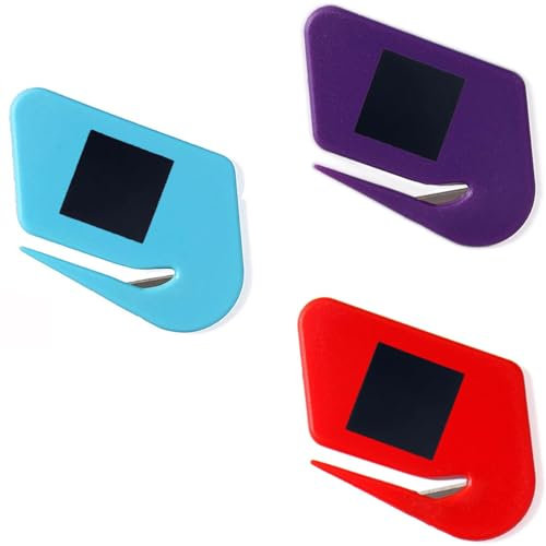 Magnetischer Brieföffner – 3 Stück Umschlagschneider und -schneider, Brieföffner-Klinge mit Magnet, Brieföffner für Frauen – Lila, Rot, Seeblau