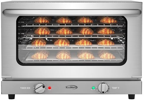 KoolMore 23 pulgadas. Horno de convección de encimera comercial para sartenes de tamaño medio con 4 bastidores de 1600 W de potencia en acero inoxidable, listado ETL para seguridad y saneamiento