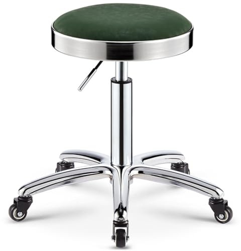 Robuster Drehhocker mit Stahlring und Rollen, höhenverstellbar, PU-Leder, Bürostuhl für Schlafzimmer, Laden, Theke, Salon, Waschtisch, Spa, Massage, Schönheitsschreibtisch (grün)